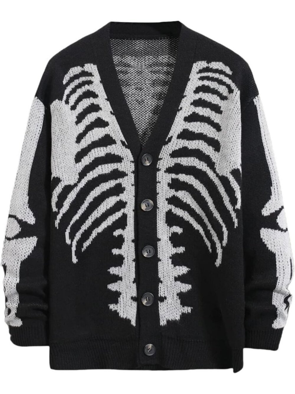Unisex Skeleton Pattern Cardigan - Long Sleeve Knitted Sweater for Men & Women